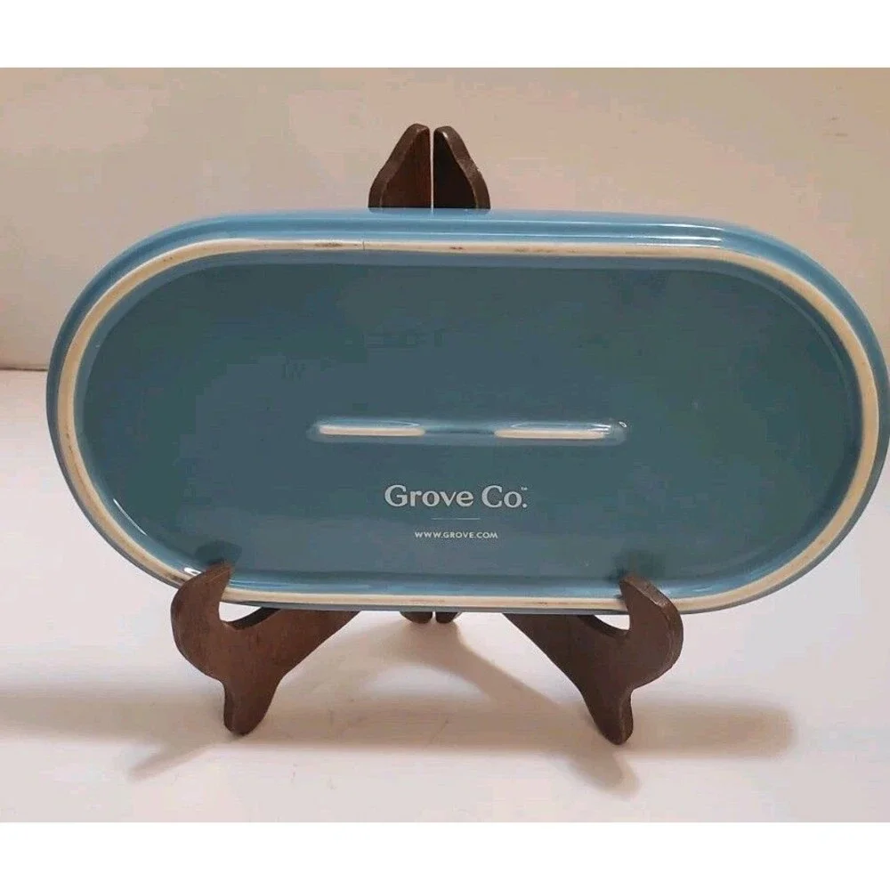 Grove Co Soap Trinket Tray Vanity Oval Catch All Ceramic Abstract Retro Pattern